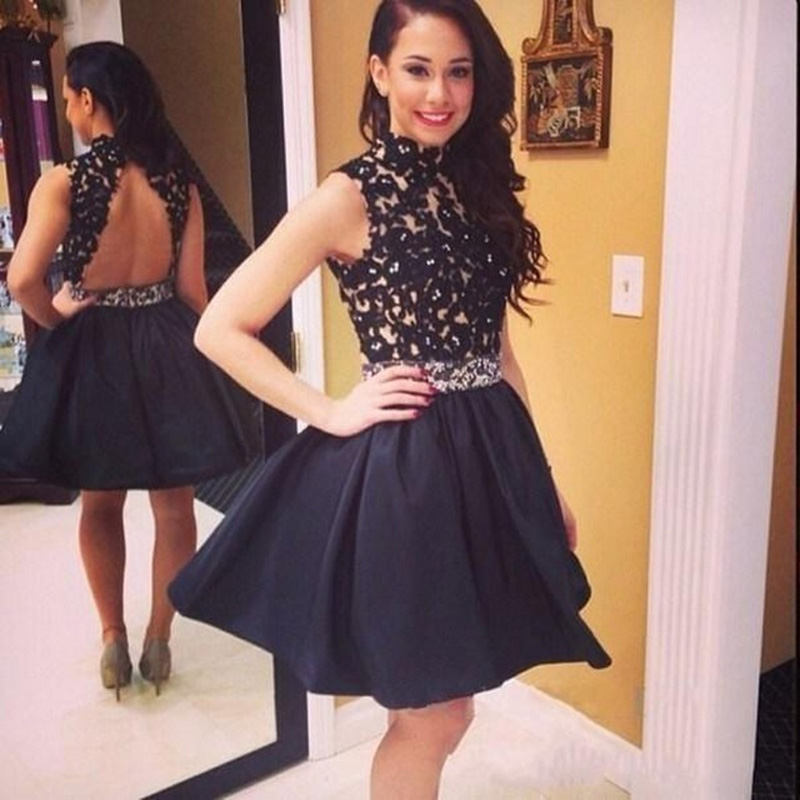 Sexy Black Homecoming Dresses,short Prom Dresses,backless Satin Mini ...