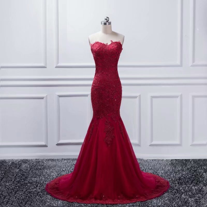 Sexy Burgundy Long Prom Dresses 2019 New Tulle Appliques Vintage ...