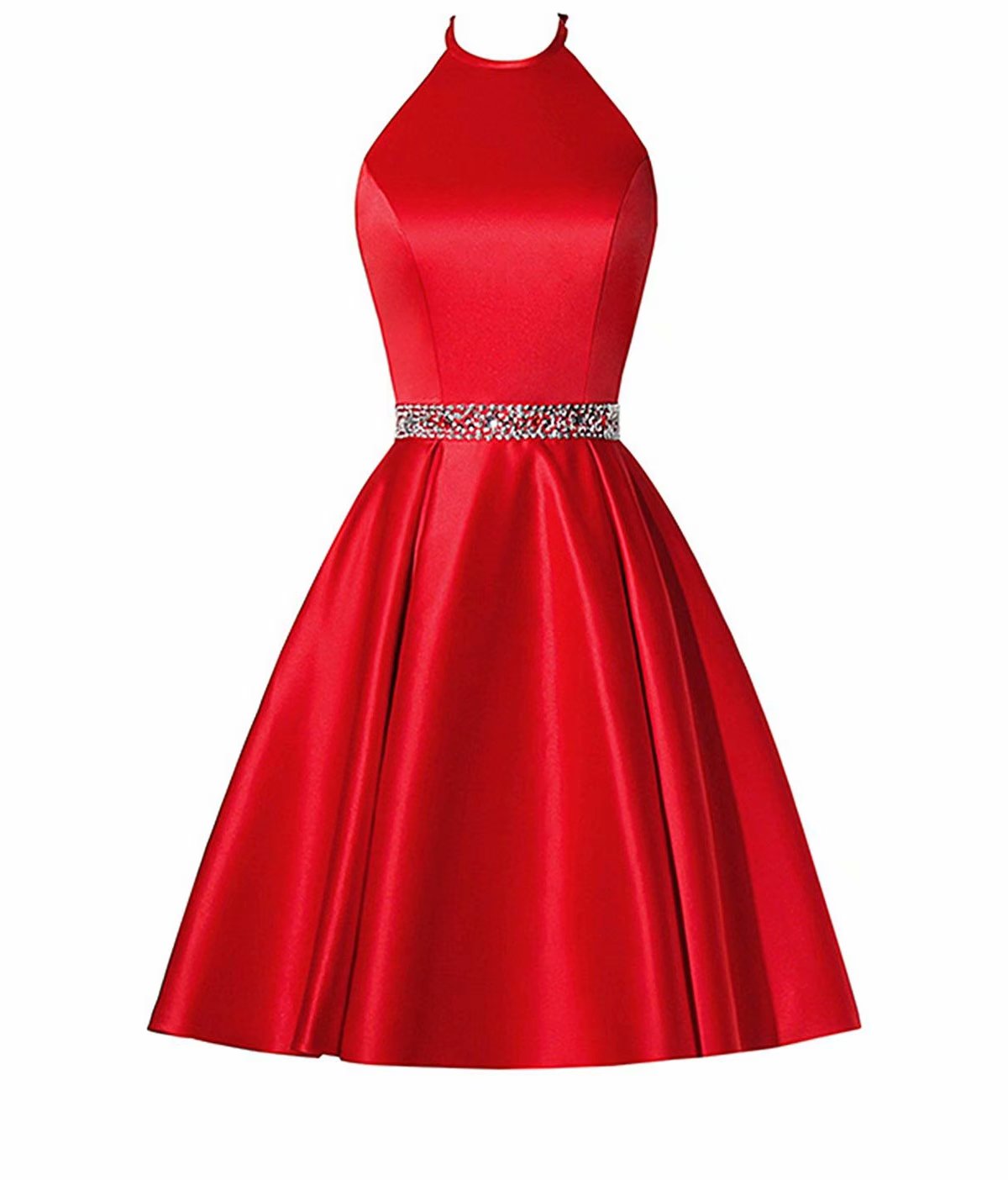 Fashion Red Short Dress Halter Neck Beading Evening Cocktail