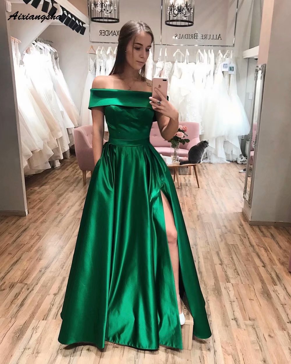 Elegant Green Satin Halter Long Party Dress,Backless Prom Evening Dress cc2948 main image 1