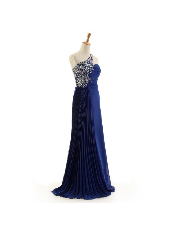 A Line Royal Blue Embroidery Halter Chiffon Prom Dress LBQ2408 main image 1