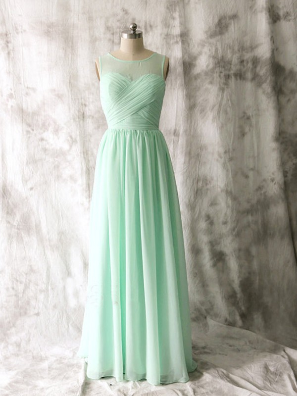 Square Neckline Ruched Chiffon Floor-length Dress Mint Green main image 1