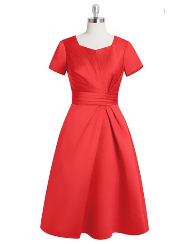 Charming Knee Length Short Sleeve Red Bridesmaid Dresses,elegant Short