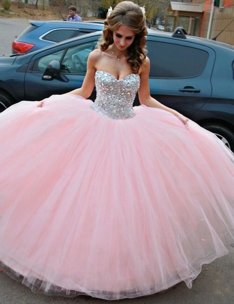 Sparkly Tulle Pink Sparkle Ball Gown Prom Gowns Pink Prom Dresses Ball