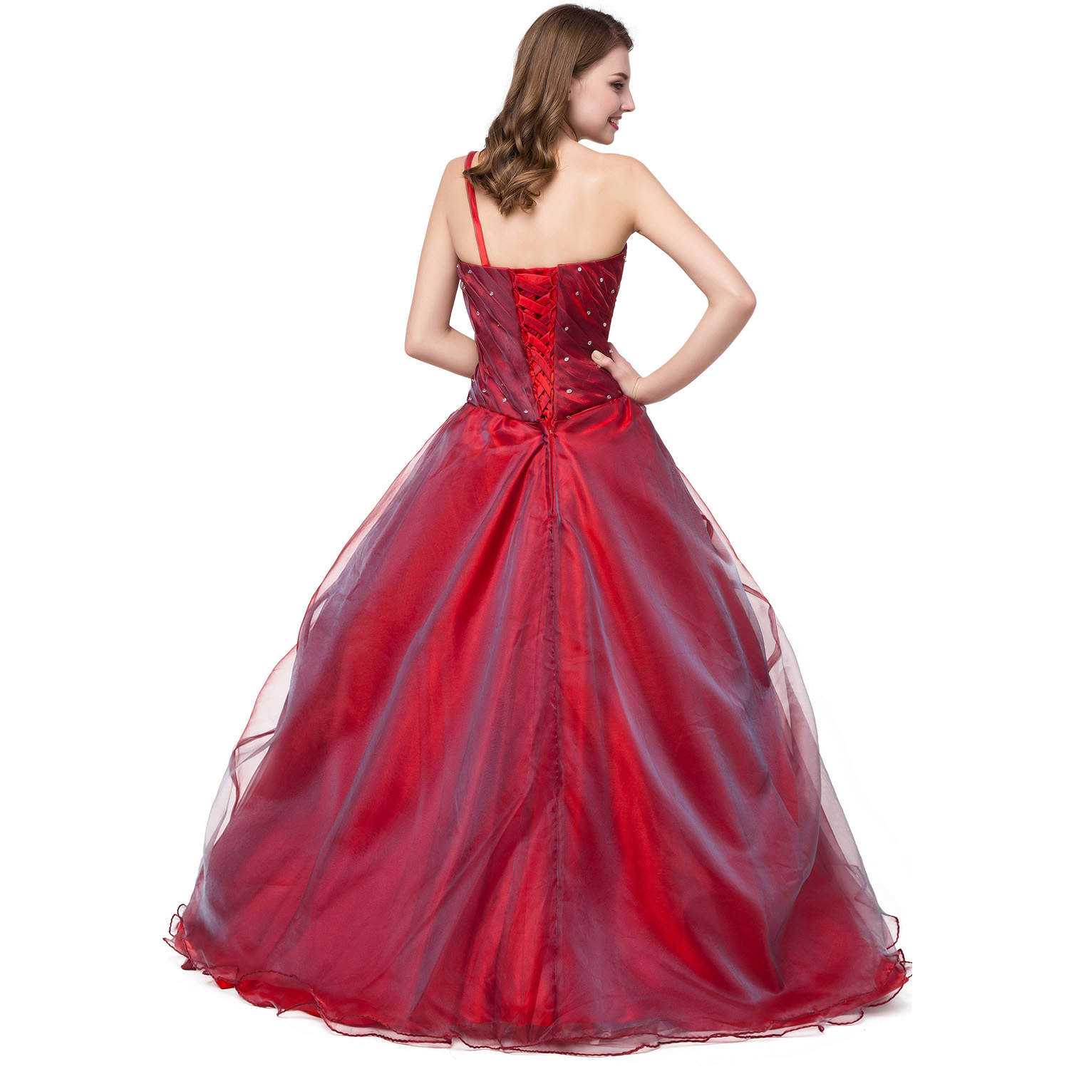 Elegant Long Red Prom Dresses Featuring Floral One Shoulder And Ruched ...