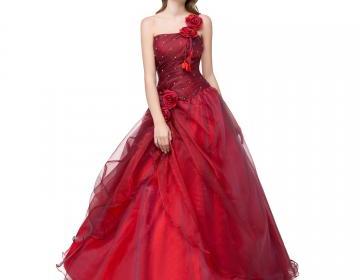 Elegant Long Red Prom Dresses Featuring Floral One Shoulder And Ruched Bodice,Red Quinceanera Dresses, Debutante Prom Gowns, Sweet 16 Dresses,Cheap Quinceanera Ball Gowns,Blue Prom Dresses